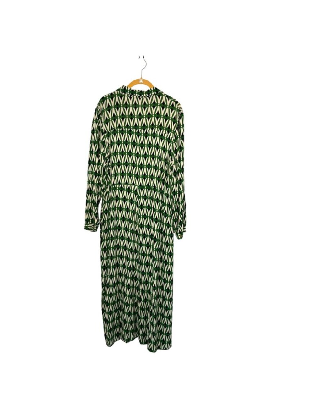 Zara Womens XL Green Navy Cream Geometric Print Midi Shirt Dress Button Used - Picture 2 of 11